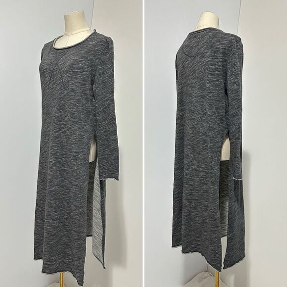Free People Heather Gray Long Sleeve Side Slit Midi Dress Size S Small - Picture 1 of 11